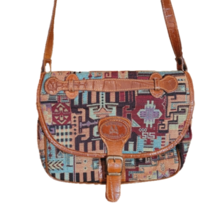 Leather & Tapestry Crossbody Bag Southwestern Aztec Navajo size medium